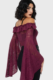 Breathless Lace Bardot Top [Plum]