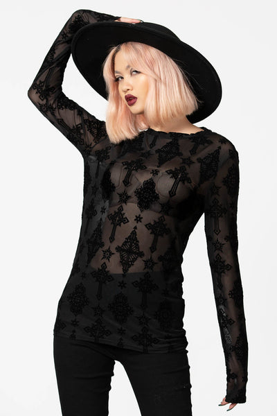 Crossed Mesh Long Sleeve Top Resurrect