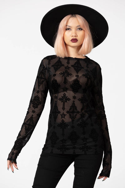 Crossed Mesh Long Sleeve Top Resurrect