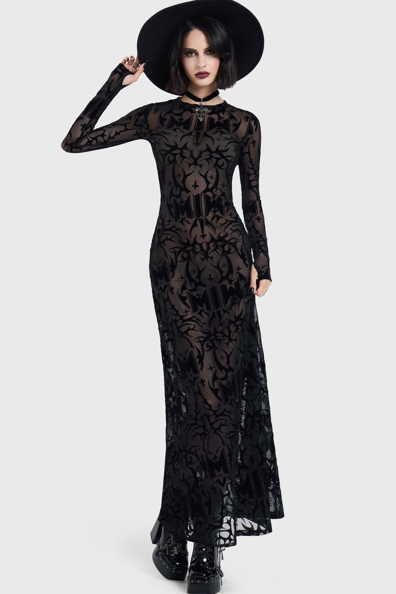 ETERNALLY YOURS FLOCKED MAXI DRESS