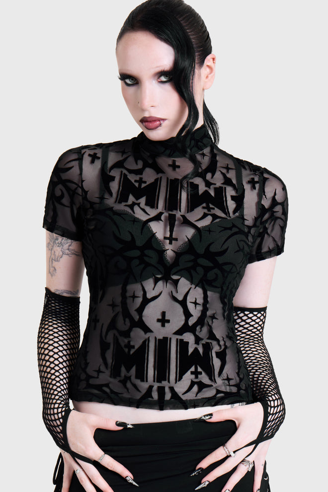 ETERNALLY YOURS FLOCKED MESH TOP