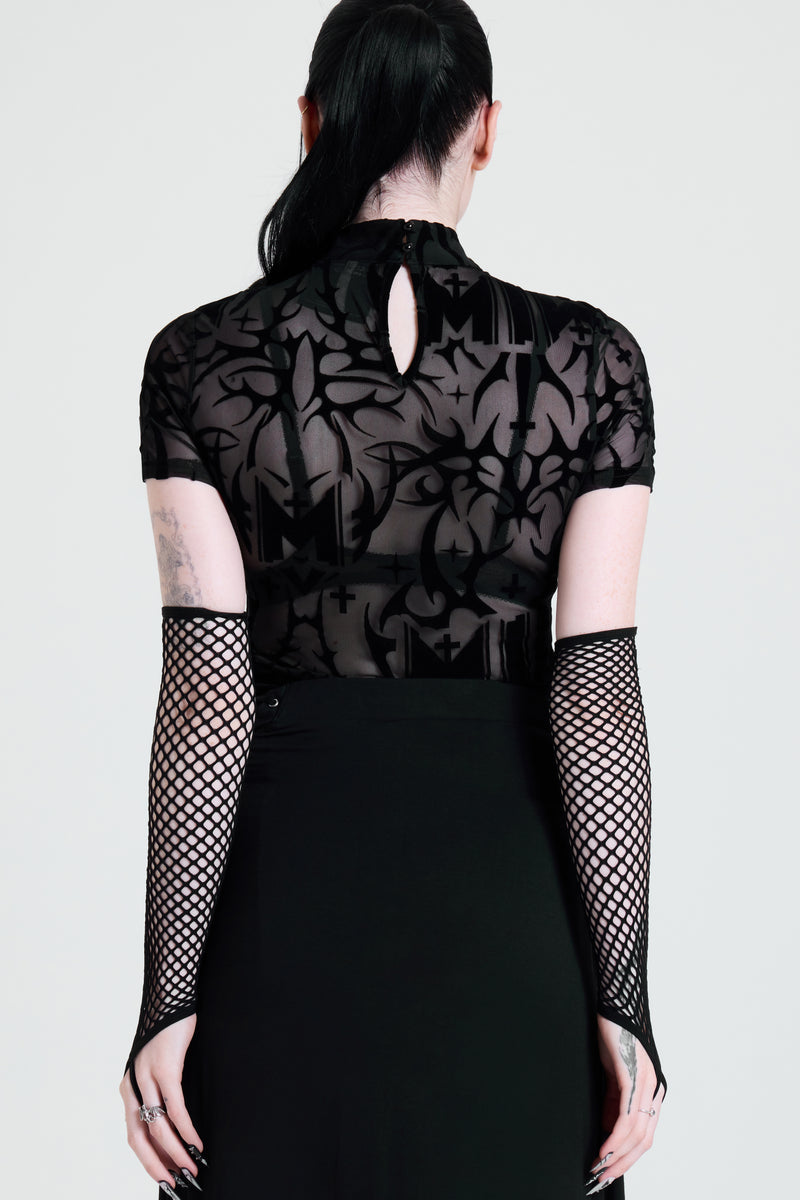 ETERNALLY YOURS FLOCKED MESH TOP