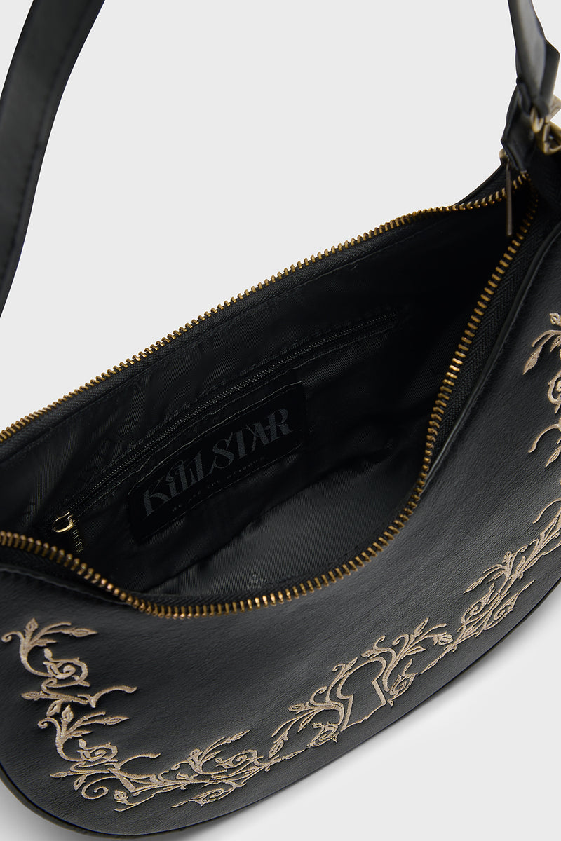 Gold Lock Embroidered Shoulder Bag