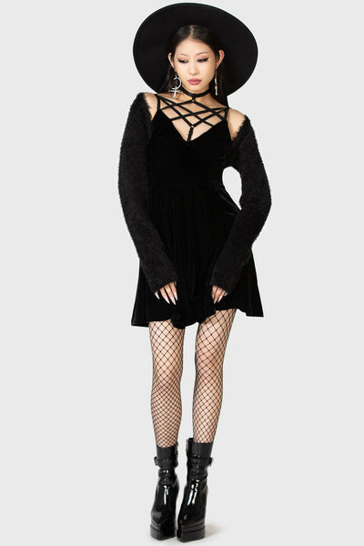 killstar magica skater dress Killstar Magica Velvet Pentagram Skater Dress Black