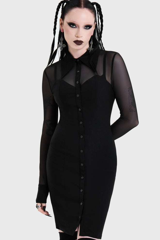Shadow Bodycon Button Up Midi Dress