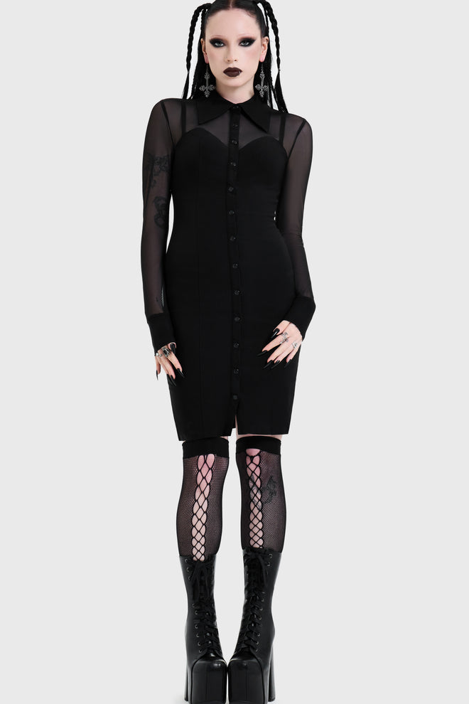 Shadow Bodycon Button Up Midi Dress