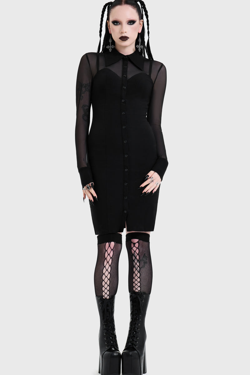 Shadow Bodycon Button Up Midi Dress