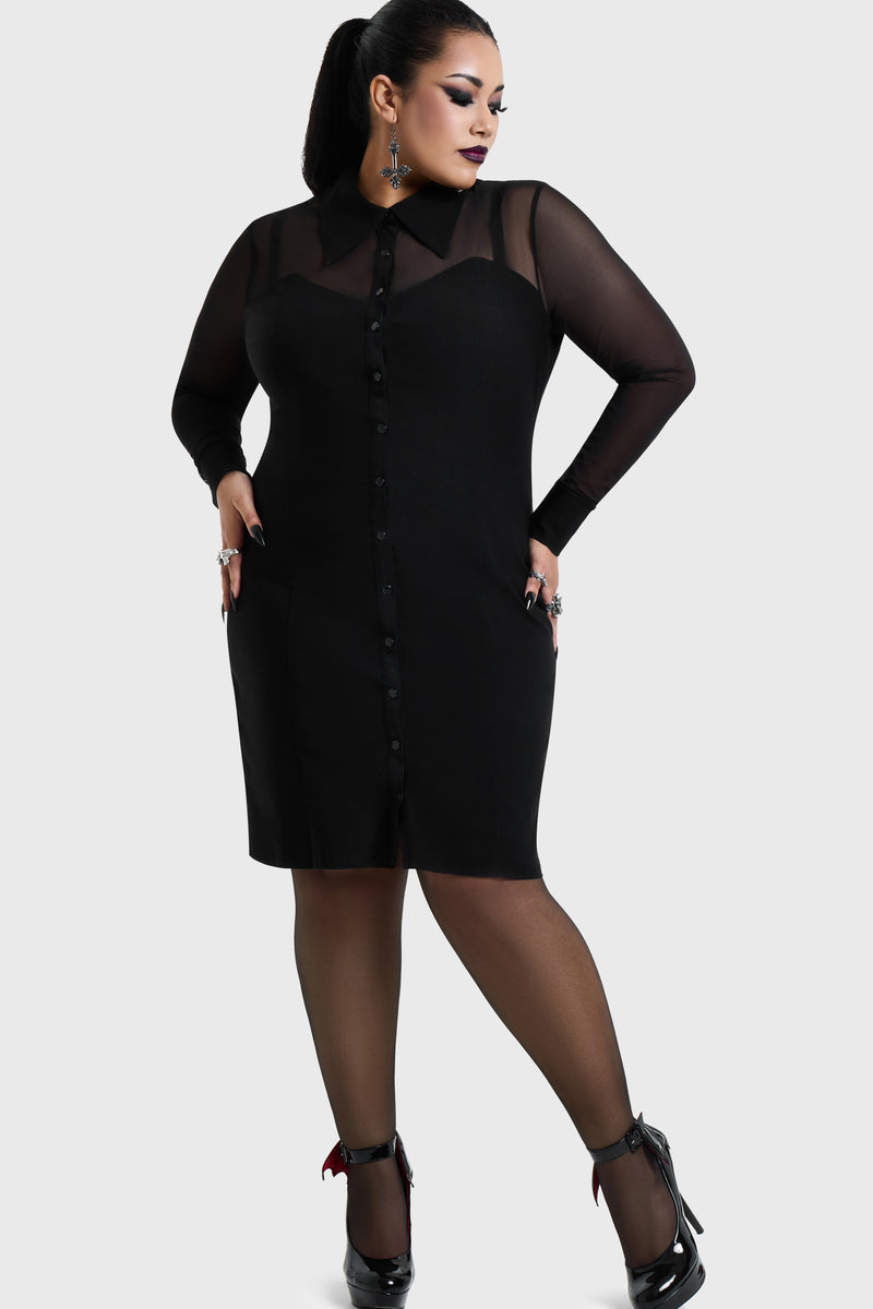 Shadow Bodycon Button Up Midi Dress