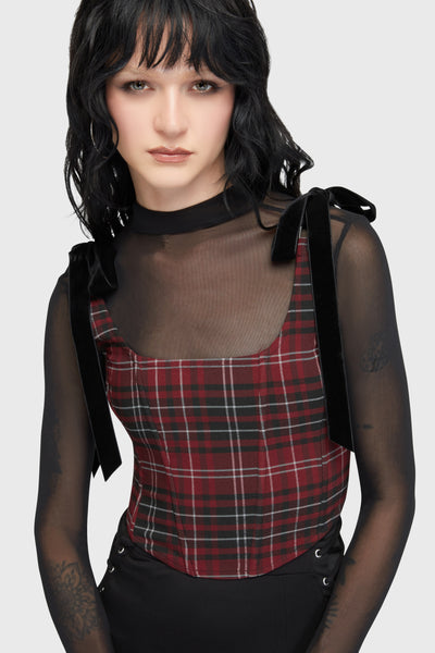 Tartan Flora Corset Top [BURGUNDY]