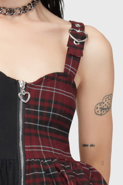 Tartan Marie Zip Dress [BURGUNDY]