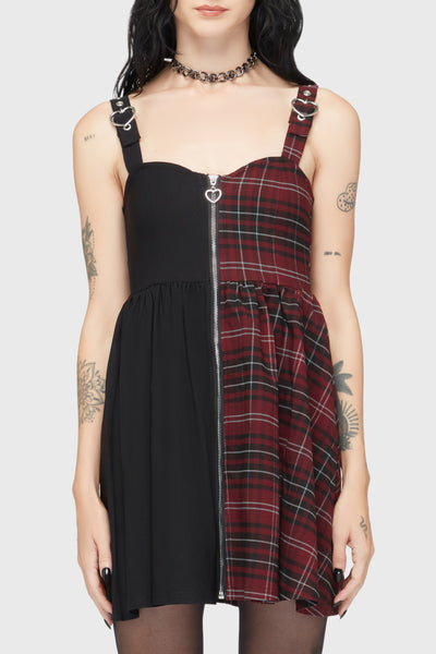Tartan Marie Zip Dress [BURGUNDY]