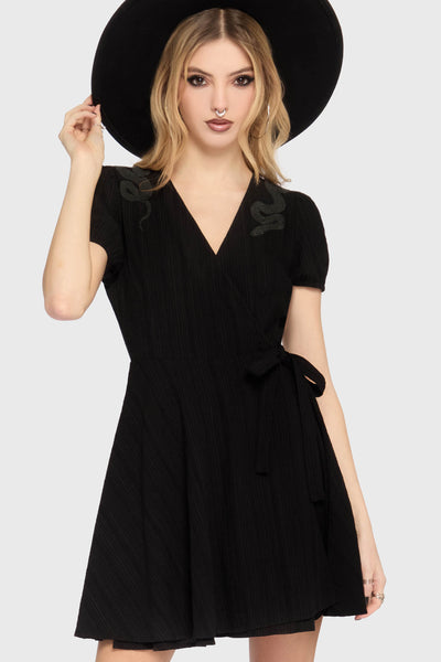 The Hollow Embroidered Mini Dress [Black]