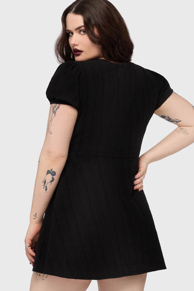 The Hollow Embroidered Mini Dress [Black]