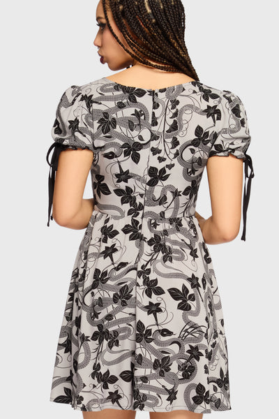 Venomous Rose Puffed Sleeve Mini Dress