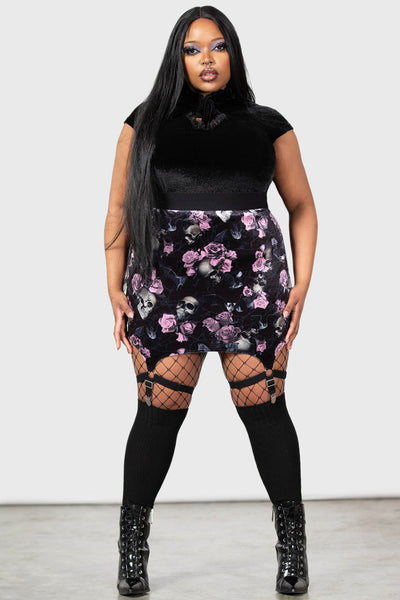 Cassandra Velvet Mini Skirt [BLACK/PINK] [PLUS]