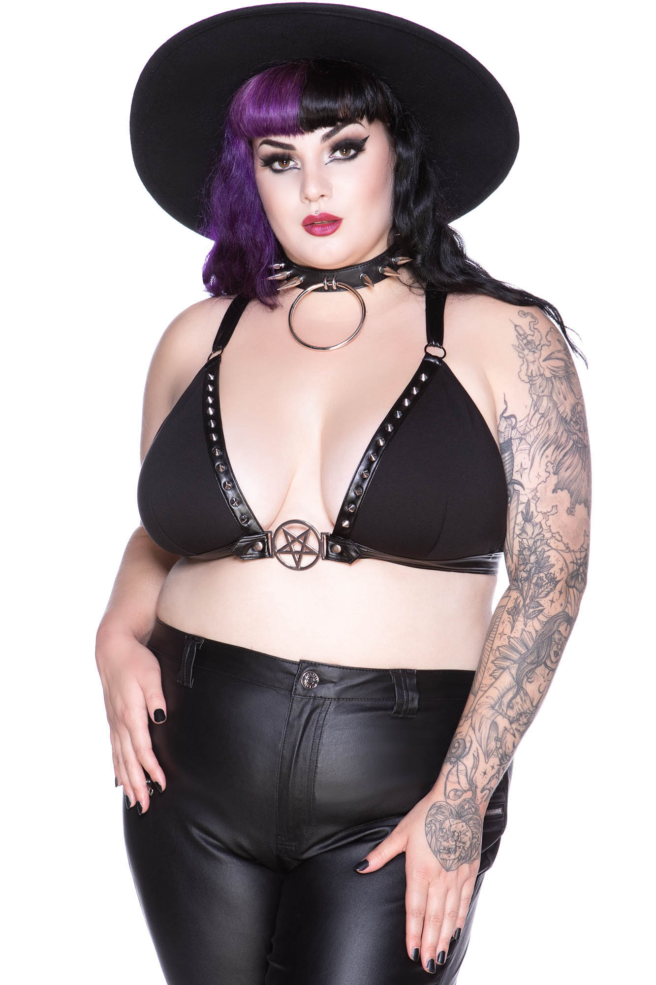 Black Goth Aesthetic Latex Pentagram Straps Bra Top