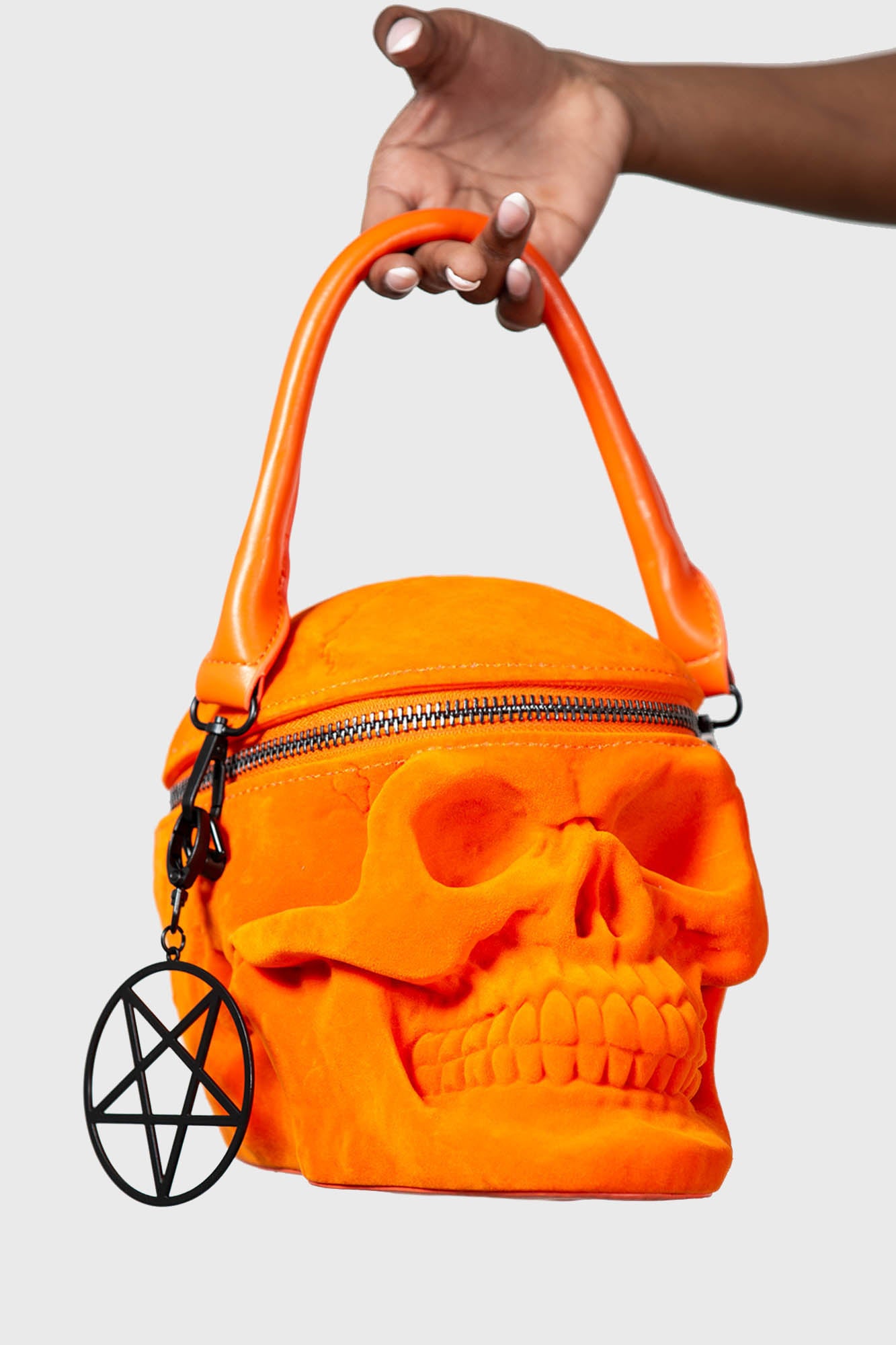 Grave Digger Skull Handbag [ORANGE VELVET] | Killstar