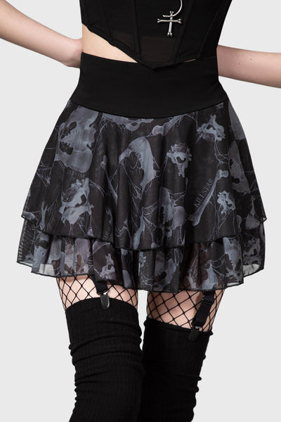 Black Stretch Lace Up Suspender Detail Mini Skirt