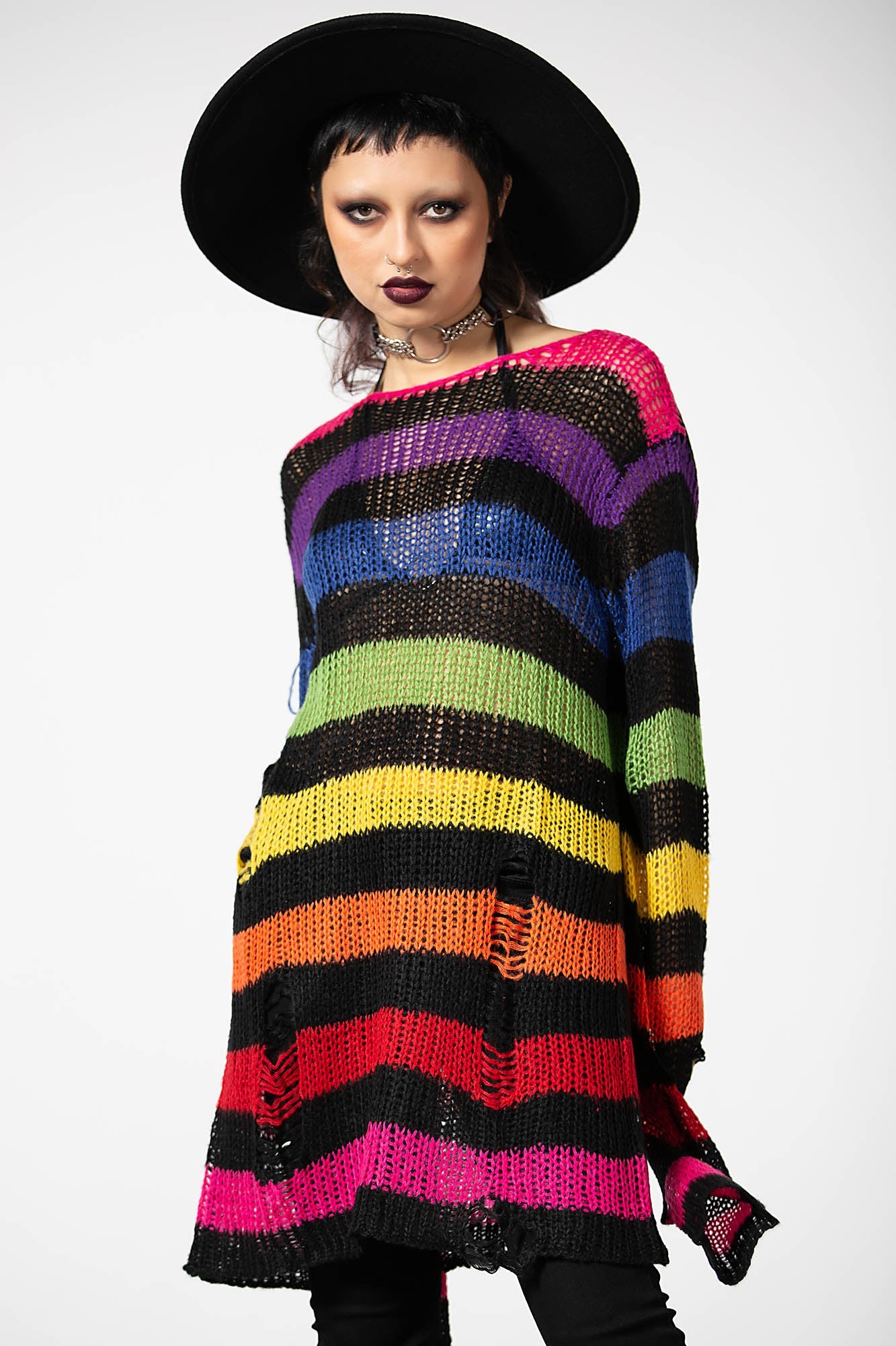 Fashion rainbow clearance colorblock knit sweater